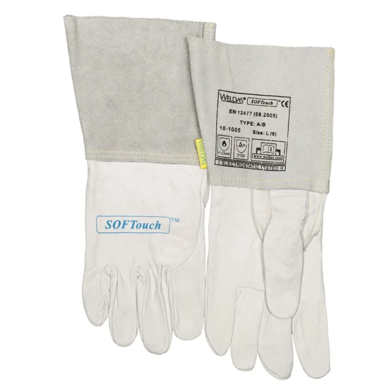SOFTouch top grain calfskin welding glove with reinforced thumb. Seamless index finger for better feed of TIG wires