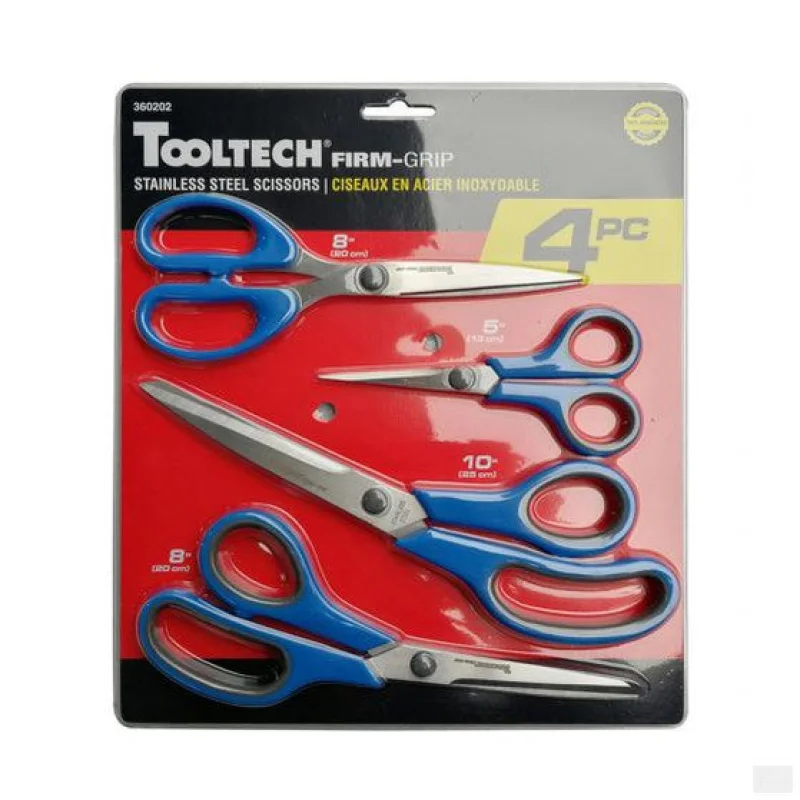 TOOLTECH FIRM-GRIP STAINLESS STEEL SCISSORS SET – 4 PIECES