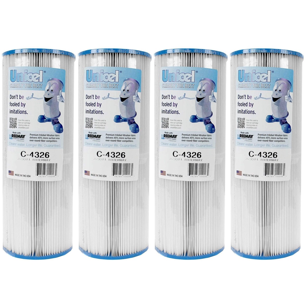 Unicel C-4326 25 Square Foot Media Replacement Pool Hot Tub Spa Filter Cartridge with 106 Pleats (4 Pack)