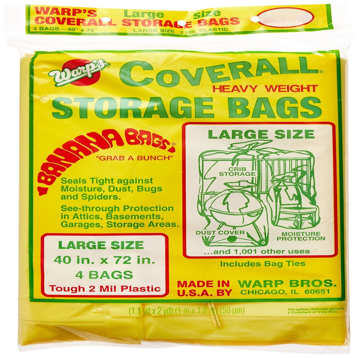 Warp Brothers CB-40 Banana Bags Storage Bags, 40-Inches by 72-Inches, 4-Count, Yellow, Yellow, 1