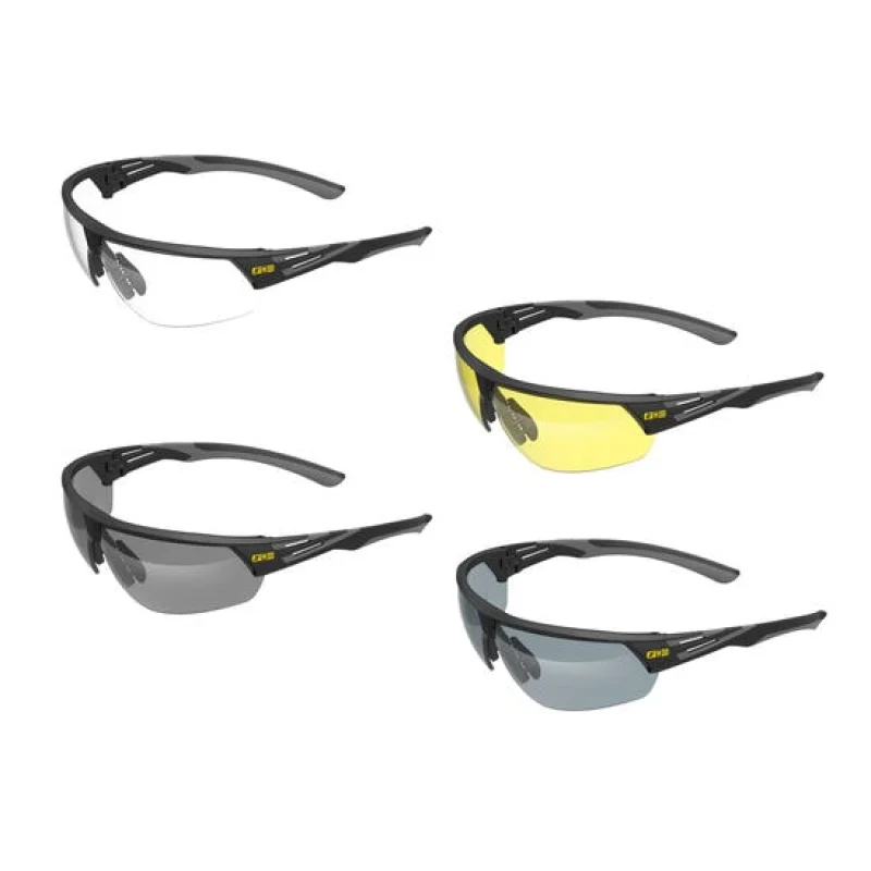 WeldOps XF-400 Safety Glasses Black/Grey Frame – Amber Lens